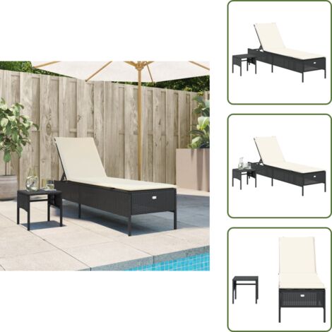 Rattan PE - vidaXL Lettino Prendisole con Tavolo e Cuscino Nero in Polyrattan - Acciaio verniciato