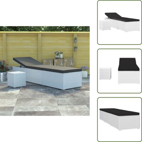 Rattan PE - vidaXL Lettino Prendisole Cuscino e Tavolino da Tè Polyrattan Bianco - Lettino da piscina
