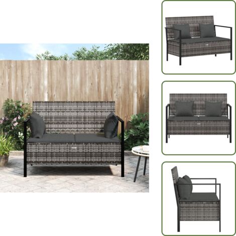 Rattan PE - vidaXL Panca da Giardino a 2 Posti con Cuscini in Polyrattan Grigio - Acciaio verniciato