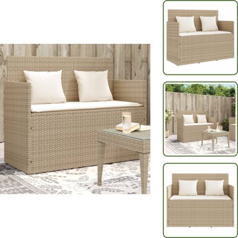 Rattan PE - vidaXL Panca da Giardino con Cuscini Beige in Polyrattan - Cuscino sfoderabile