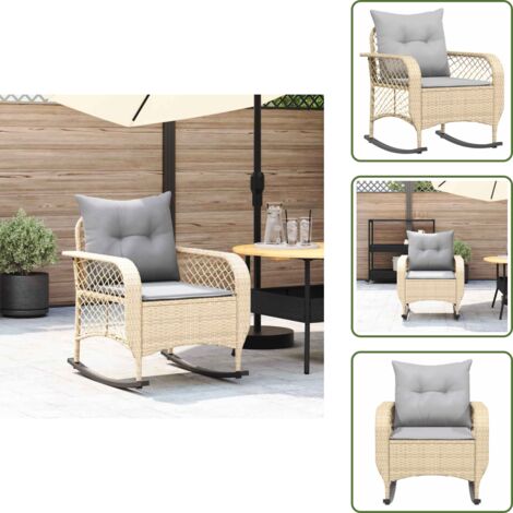Rattan PE - vidaXL Sedia a Dondolo da Giardino con Cuscini in Polyrattan Beige - Acciaio verniciato