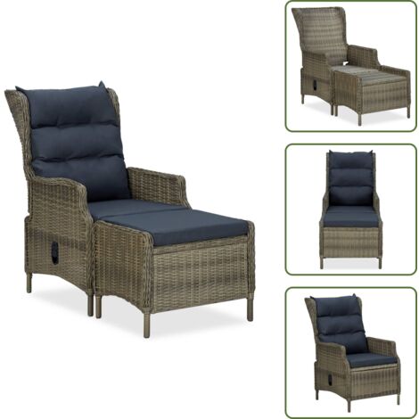 Rattan PE - vidaXL Sedia da Giardino Reclinabile con Pouf Polyrattan Marrone - Cuscino per seduta