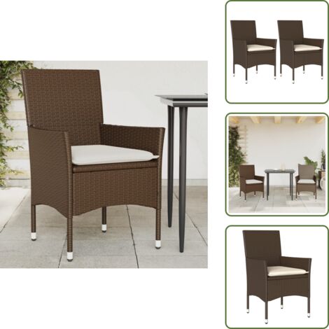 Rattan PE - vidaXL Sedie da Giardino con Cuscini 2 pz Marroni in Polyrattan - Sedie con cuscino