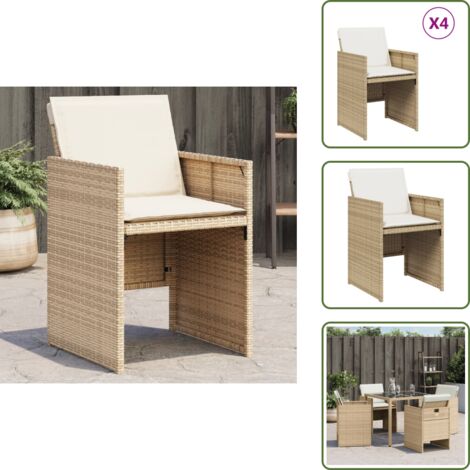 Rattan PE - vidaXL Sedie da Giardino con Cuscini 4 pz Beige in Polyrattan - Sedie da esterno