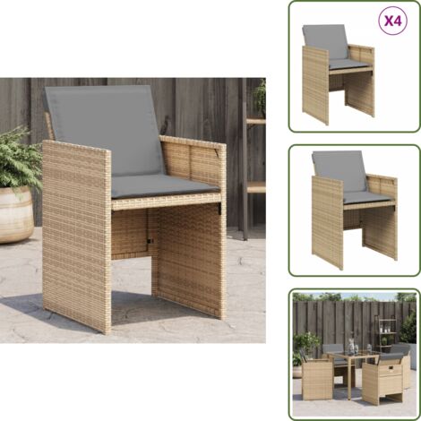 Rattan PE - vidaXL Sedie da Giardino con Cuscini 4 pz Beige Misto in Polyrattan - Acciaio verniciato