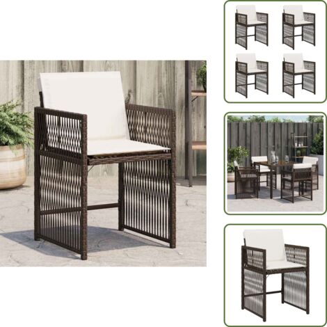 Rattan PE - vidaXL Sedie da Giardino con Cuscini 4 pz Marroni in Polyrattan - Acciaio verniciato