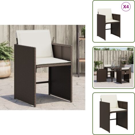 Rattan PE - vidaXL Sedie da Giardino con Cuscini 4 pz Marroni in Polyrattan - Acciaio verniciato