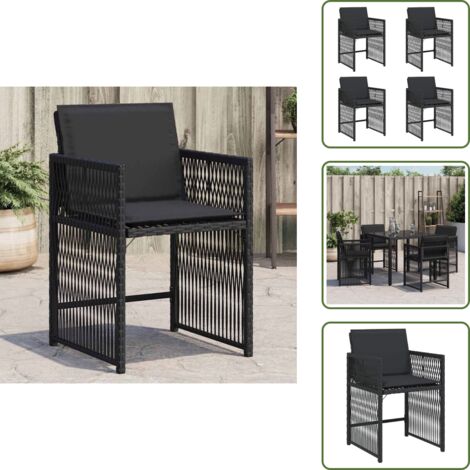 Rattan PE - vidaXL Sedie da Giardino con Cuscini 4 pz Nere in Polyrattan - Sedie da esterno