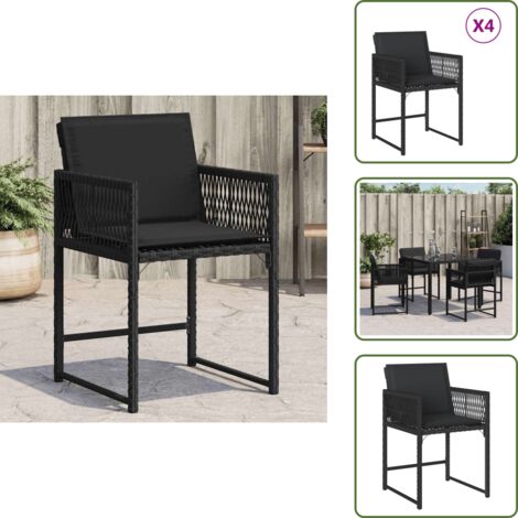 Rattan PE - vidaXL Sedie da Giardino con Cuscini 4 pz Nere in Polyrattan - Sedie da esterno