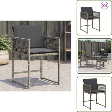 Rattan PE - vidaXL Sedie da Giardino con Cuscini 4pz Grigio in Polyrattan - Acciaio verniciato