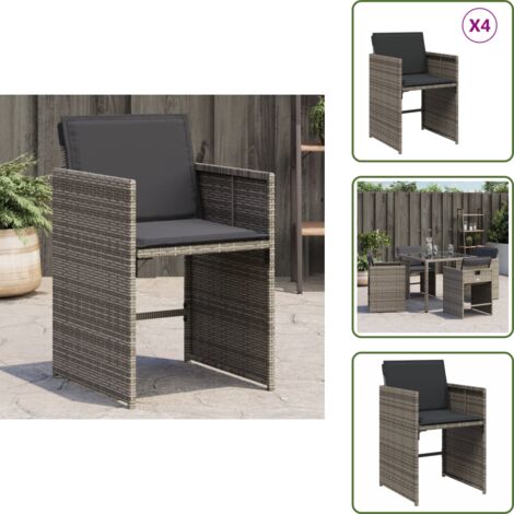 Rattan PE - vidaXL Sedie da Giardino con Cuscini 4pz Grigio in Polyrattan - Acciaio verniciato