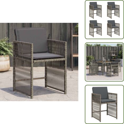 Rattan PE - vidaXL Sedie da Giardino con Cuscini 4pz Grigio in Polyrattan - Acciaio verniciato