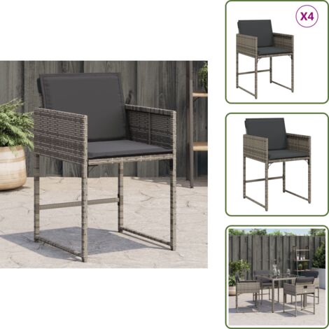 Rattan PE - vidaXL Sedie da Giardino con Cuscini 4pz Grigio in Polyrattan - Acciaio verniciato