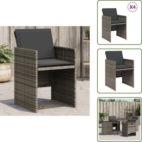 Rattan PE - vidaXL Sedie da Giardino con Cuscini 4pz Grigio in Polyrattan - Seduta esterna