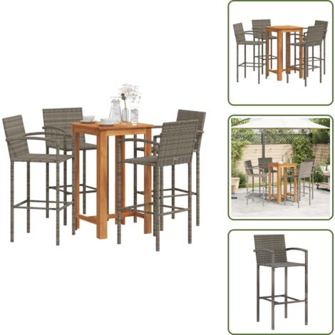 Rattan PE - vidaXL Set Bar Giardino 5pz Grigio Legno Massello Acacia e Polyrattan - Legno acacia