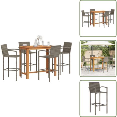 Rattan PE - vidaXL Set Bar Giardino 5pz Grigio Legno Massello Acacia e Polyrattan - Legno acacia