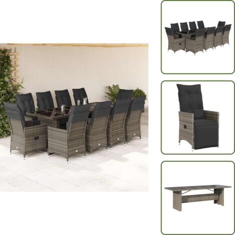 Rattan PE - vidaXL Set Bistrò da Giardino 11 pz con Cuscini in Polyrattan Grigio - Cuscini sfoderabili