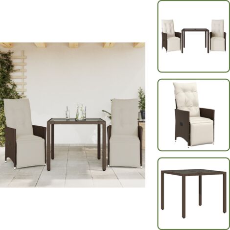 Rattan PE - vidaXL Set Bistrò da Giardino 3 pz con Cuscini in Polyrattan Marrone - Seduta reclinabile