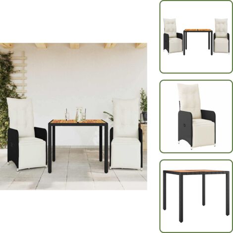 Rattan PE - vidaXL Set Bistrò da Giardino 3 pz con Cuscini in Polyrattan Nero - Cuscini sfoderabili