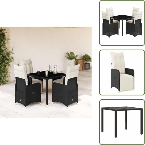 Rattan PE - vidaXL Set Bistrò da Giardino 5 pz con Cuscini in Polyrattan Nero - Copertura impermeabile