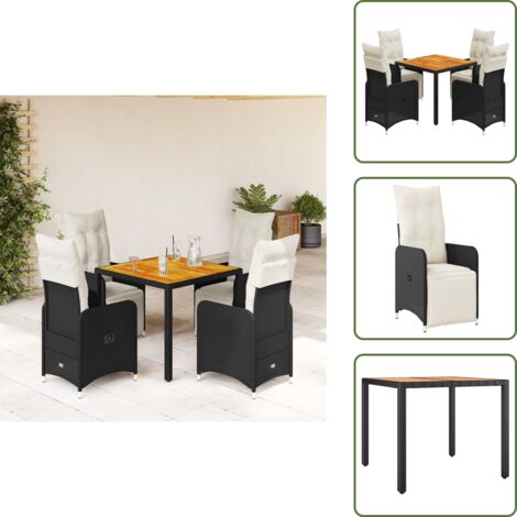 Rattan PE - vidaXL Set Bistrò da Giardino 5 pz con Cuscini in Polyrattan Nero - Mobili da esterno