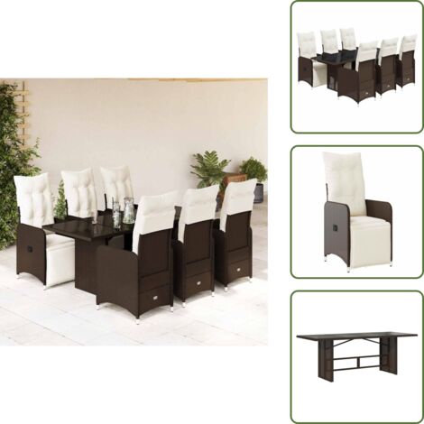 Rattan PE - vidaXL Set Bistrò da Giardino 7 pz con Cuscini in Polyrattan Marrone - Poggiapiedi