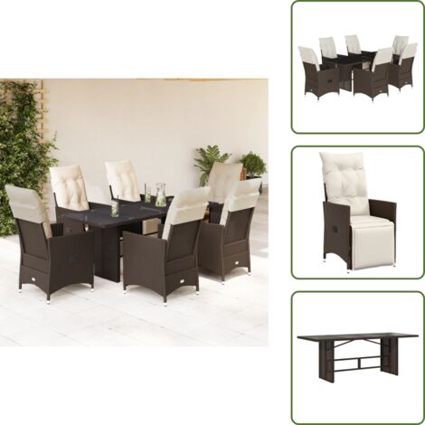 Rattan PE - vidaXL Set Bistrò da Giardino 7 pz con Cuscini in Polyrattan Marrone - Seduta reclinabile