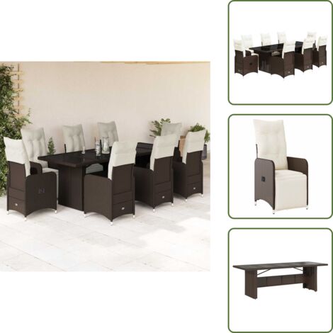 Rattan PE - vidaXL Set Bistrò da Giardino 9 pz con Cuscini in Polyrattan Marrone - Poggiapiedi