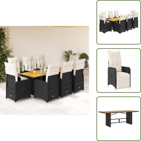 Rattan PE - vidaXL Set Bistrò da Giardino 9 pz con Cuscini in Polyrattan Nero - Cuscini sfoderabili