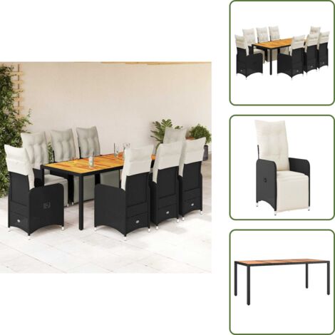 Rattan PE - vidaXL Set Bistrò da Giardino 9 pz con Cuscini in Polyrattan Nero - Cuscini sfoderabili