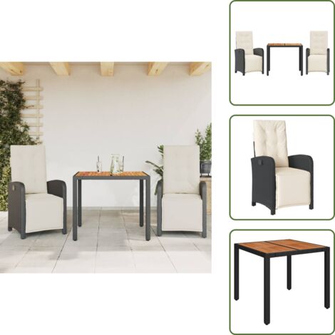Rattan PE - vidaXL Set da Bistrò 3 pz con Cuscini Nero in Polyrattan - Cuscini sfoderabili