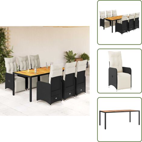 Rattan PE - vidaXL Set da Bistrò da Giardino 7 pz con Cuscini Nero in Polyrattan - Cuscini sfoderabili
