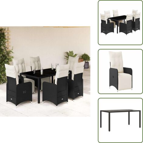 Rattan PE - vidaXL Set da Bistrò da Giardino 7 pz con Cuscini Nero in Polyrattan - Poggiapiedi
