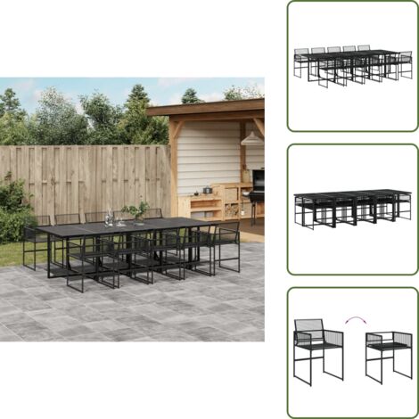Rattan PE - vidaXL Set da Pranzo da Giardino 11 pz in Polyrattan Nero - Vetro temperato