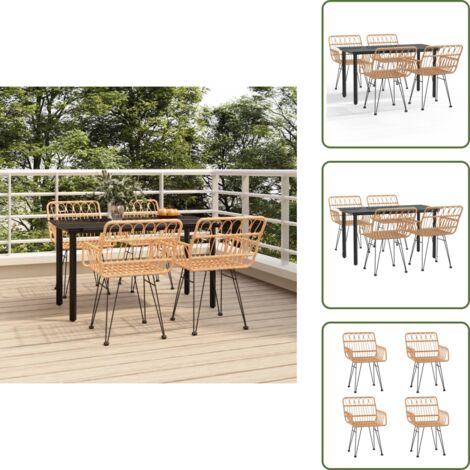 Rattan PE - vidaXL Set da Pranzo da Giardino 5 pz in Polyrattan - Tavolo in vetro temperato
