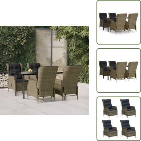 Rattan PE - vidaXL Set da Pranzo da Giardino 5 pz Marrone in Polyrattan - Acciaio verniciato