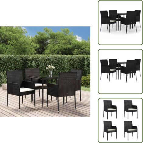 Rattan PE - vidaXL Set da Pranzo da Giardino 5 pz Nero con Cuscini in Polyrattan - Acciaio verniciato
