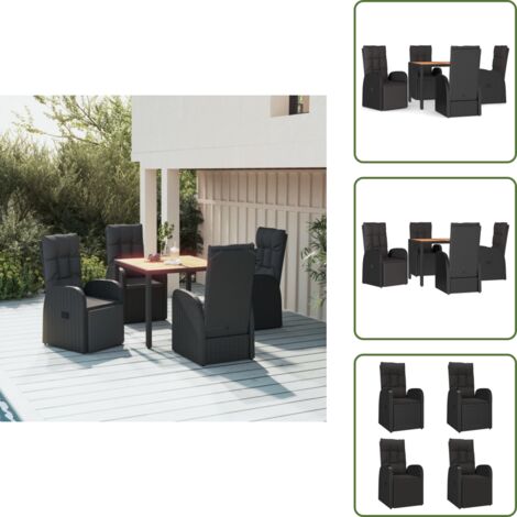 Rattan PE - vidaXL Set da Pranzo da Giardino 5 pz Nero con Cuscini in Polyrattan - Acciaio verniciato