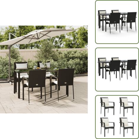 Rattan PE - vidaXL Set da Pranzo da Giardino 5 pz Nero con Cuscini in Polyrattan - Acciaio verniciato