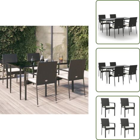 Rattan PE - vidaXL Set da Pranzo da Giardino 5 pz Nero con Cuscini in Polyrattan - Acciaio verniciato
