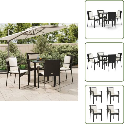 Rattan PE - vidaXL Set da Pranzo da Giardino 5 pz Nero con Cuscini in Polyrattan - Acciaio verniciato