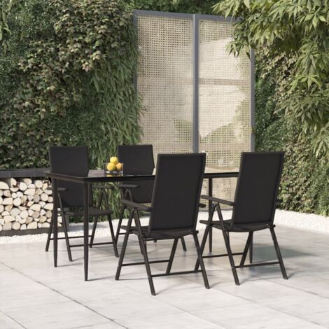 Rattan PE - vidaXL Set da Pranzo da Giardino 5 pz Nero in Polyrattan - Tavolo in vetro temperato
