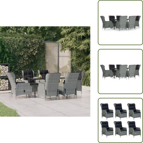 Rattan PE - vidaXL Set da Pranzo da Giardino 7 pz Grigio Chiaro in Polyrattan - Acciaio verniciato