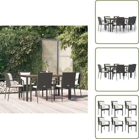 Rattan PE - vidaXL Set da Pranzo da Giardino 7 pz Nero con Cuscini in Polyrattan - Acciaio verniciato