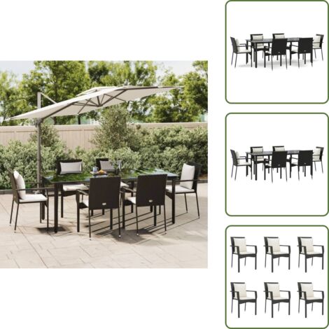 Rattan PE - vidaXL Set da Pranzo da Giardino 7 pz Nero con Cuscini in Polyrattan - Acciaio verniciato