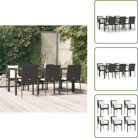 Rattan PE - vidaXL Set da Pranzo da Giardino 7 pz Nero con Cuscini in Polyrattan - Acciaio verniciato