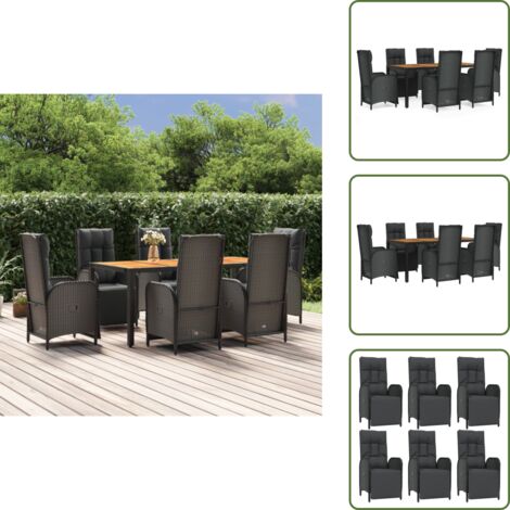 Rattan PE - vidaXL Set da Pranzo da Giardino 7 pz Nero con Cuscini in Polyrattan - Acciaio verniciato