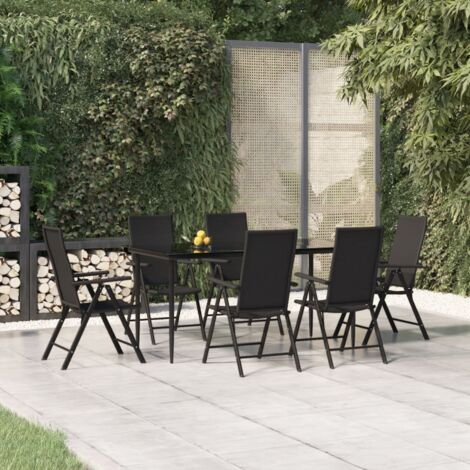 Rattan PE - vidaXL Set da Pranzo da Giardino 7 pz Nero in Polyrattan - Acciaio verniciato