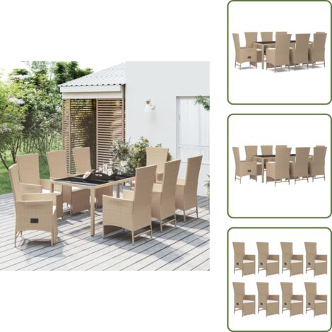 Rattan PE - vidaXL Set da Pranzo da Giardino 9 pz con Cuscini Beige in Polyrattan - Acciaio verniciato