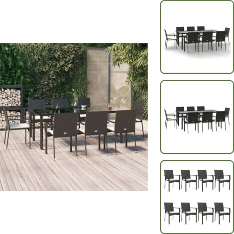 Rattan PE - vidaXL Set da Pranzo da Giardino 9 pz con Cuscini Nero in Polyrattan - Acciaio verniciato